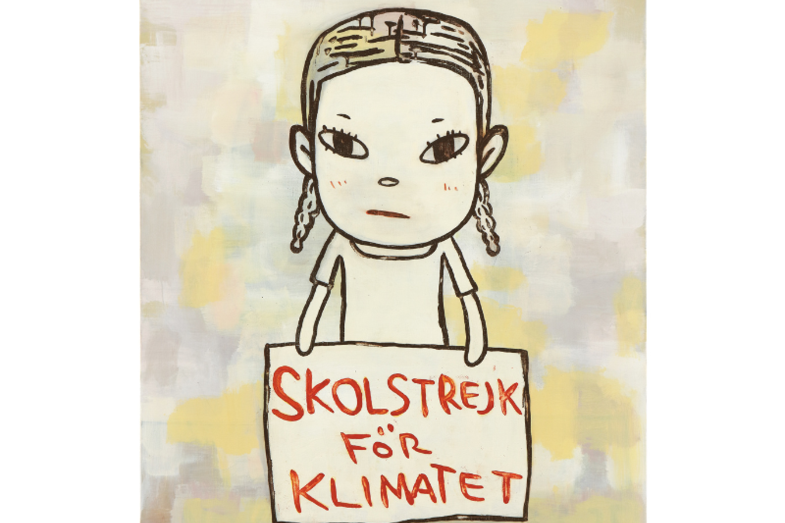 Yoshitomo Nara, School Strike for Climate, 2019. Acrilico su tela. 47 1/4 x 43 5/16 in. (120 x 110 cm). Foto: Keizo Kioku; immagine per gentile concessione dell'artista, Yoshitomo Nara Foundation.